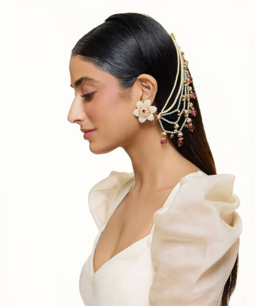 Maharani rosette studs with earchains
