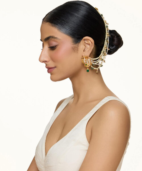 Crown studs with Gulbandh Kaan Ear Chain