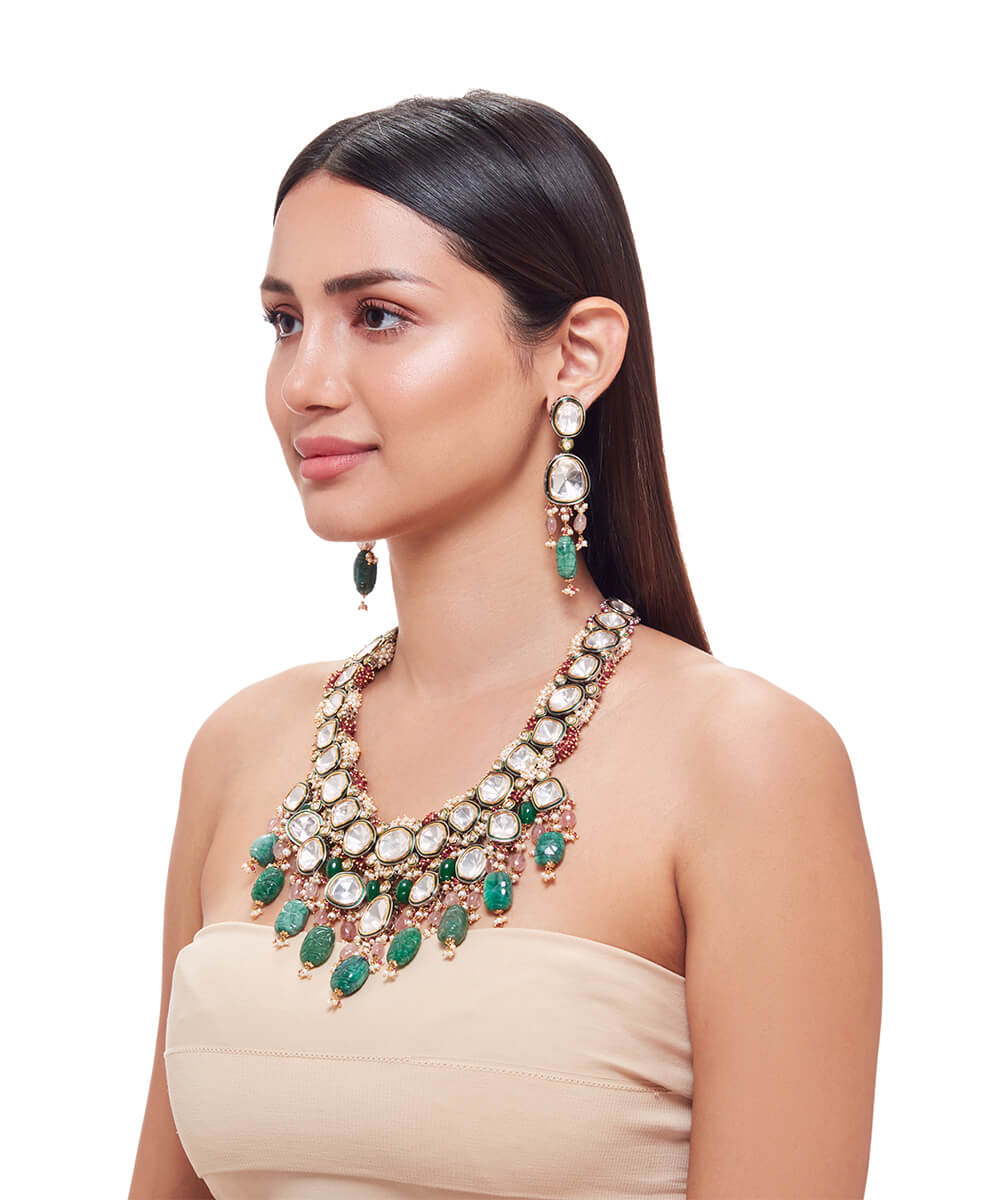 Green polki store necklace set