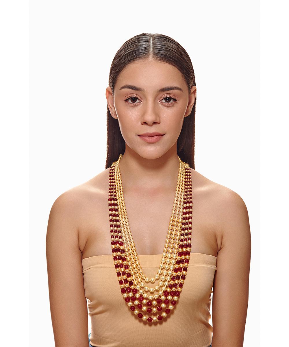 ZEVAR I Kundan Studded & Pearl Beaded Long Necklace Set – Zevar